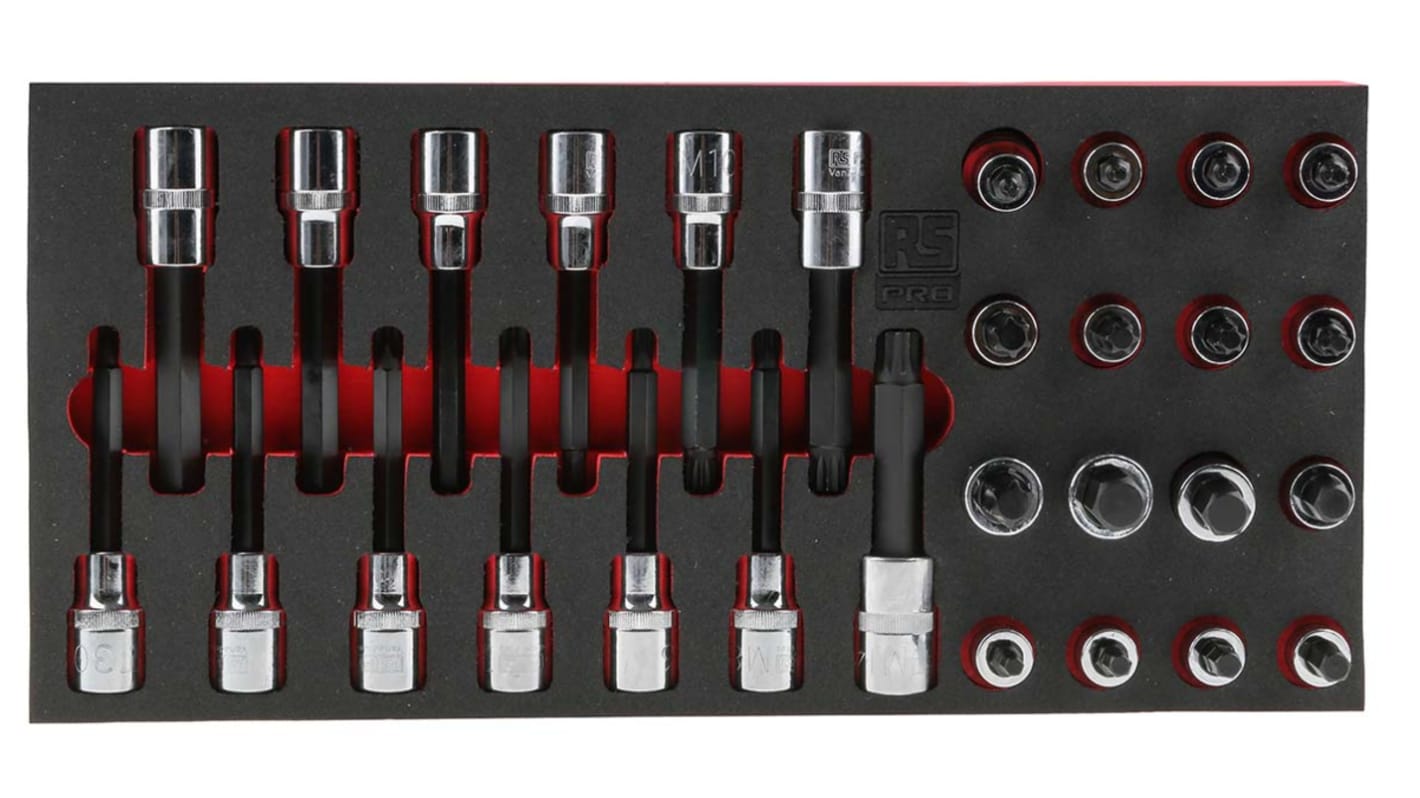 RS PRO 29Piece 1/2 in Bit Socket Set , Hex Bit; Spline Bit; Torx Bit RS