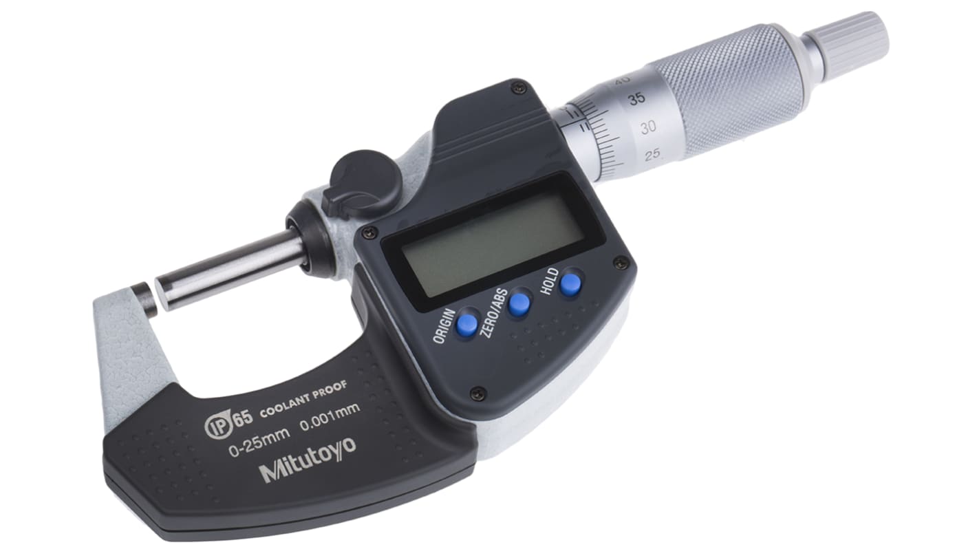 Mitutoyo Digital Mikrometer Außen-Messschraube Metrisch, 0mm bis 25mm / ±1 μm, ISO-kalibriert