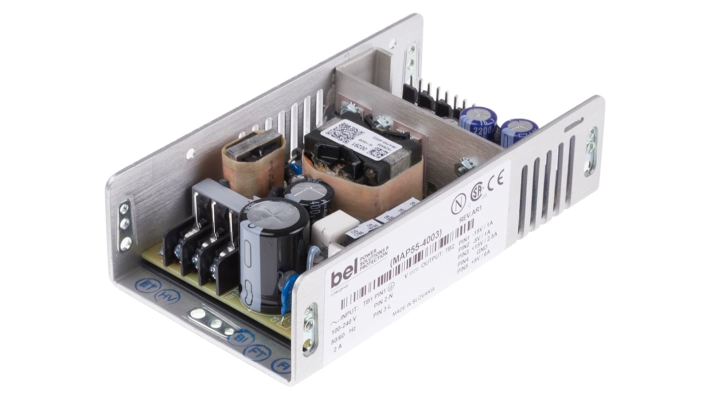 BEL POWER SOLUTIONS INC Schaltnetzteil, AUS ±5 V dc, ±12 V dc / 2.5 A, 6 A, 500 mA 4-Kanal 55W, EIN 175 → 264 V