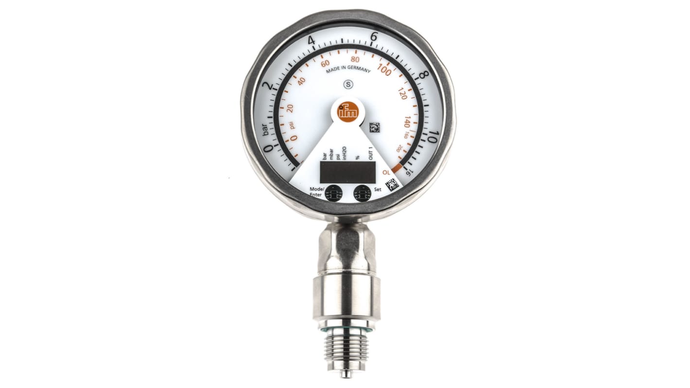 Sensor de presión manométrica ifm electronic, -1bar → 10bar, G1/2, 18 → 32 V dc, salida Analógico + PNP-NA/NC