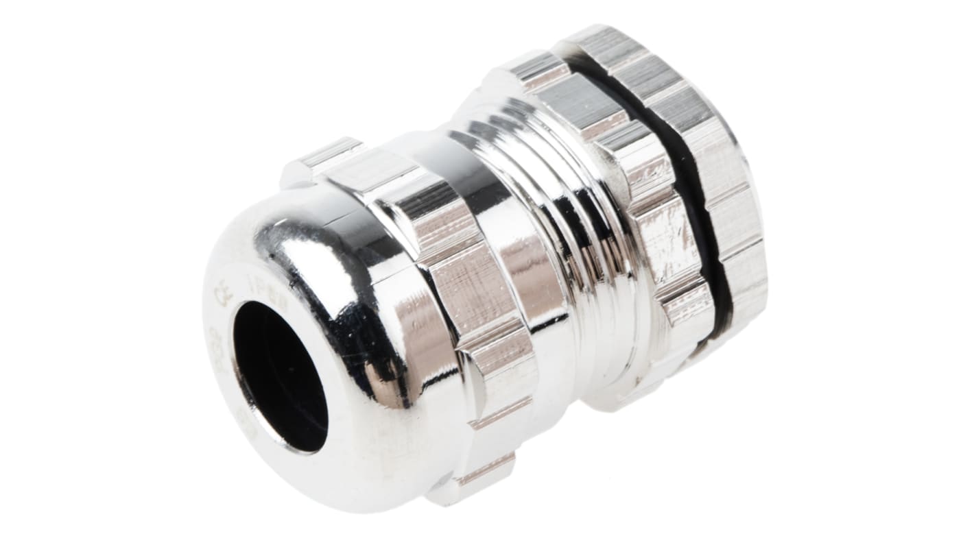 RS PRO Metallic Nickel Plated Brass Cable Gland, PG9 Thread, 4mm Min, 8mm Max, IP68