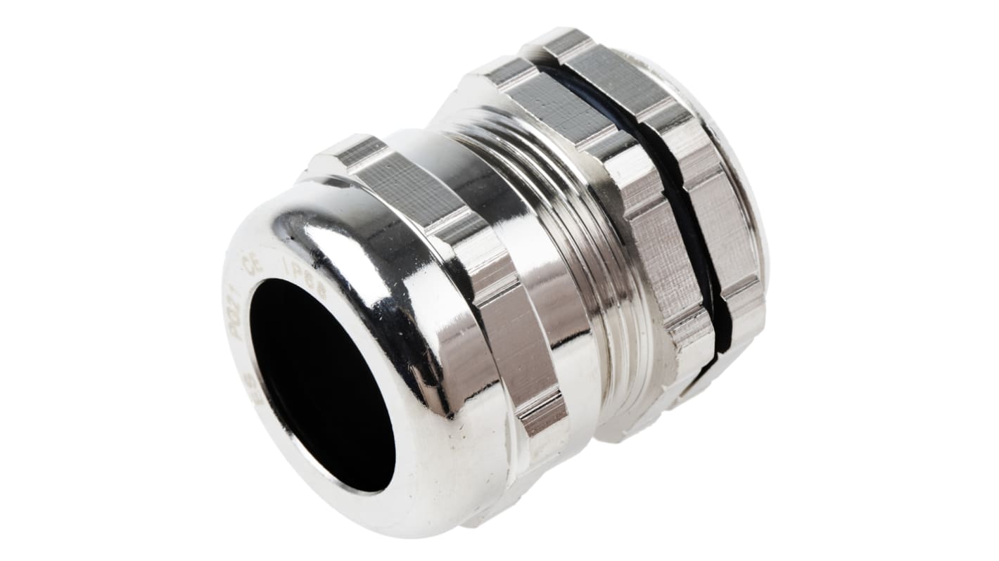 RS PRO Metallic Nickel Plated Brass Cable Gland, PG21 Thread, 13mm Min, 18mm Max, IP68