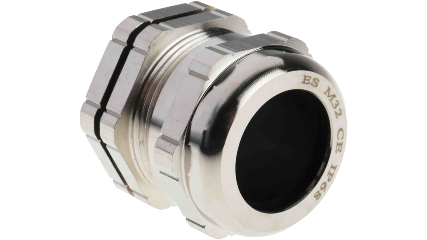 RS PRO Metallic Nickel Plated Brass Cable Gland, M32 Thread, 15mm Min