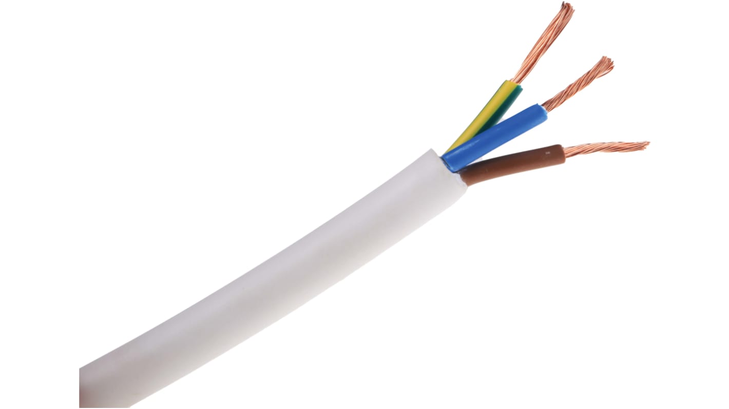 RS PRO Netzkabel, 3-adrig Typ Brandverhalten Weiß x 1,5 mm² /Ø 7.4 → 9.4mm, 100m, 500 V