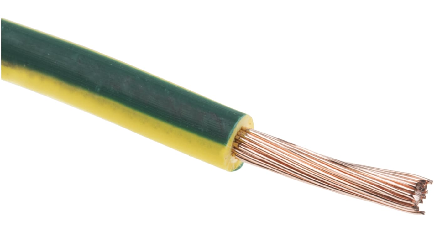 RS PRO Green/Yellow 0.75 mm² Hook Up Wire, 18 AWG, 22/1.0 mm, 100m, Polyolefin Cross-linked EI5 Insulation