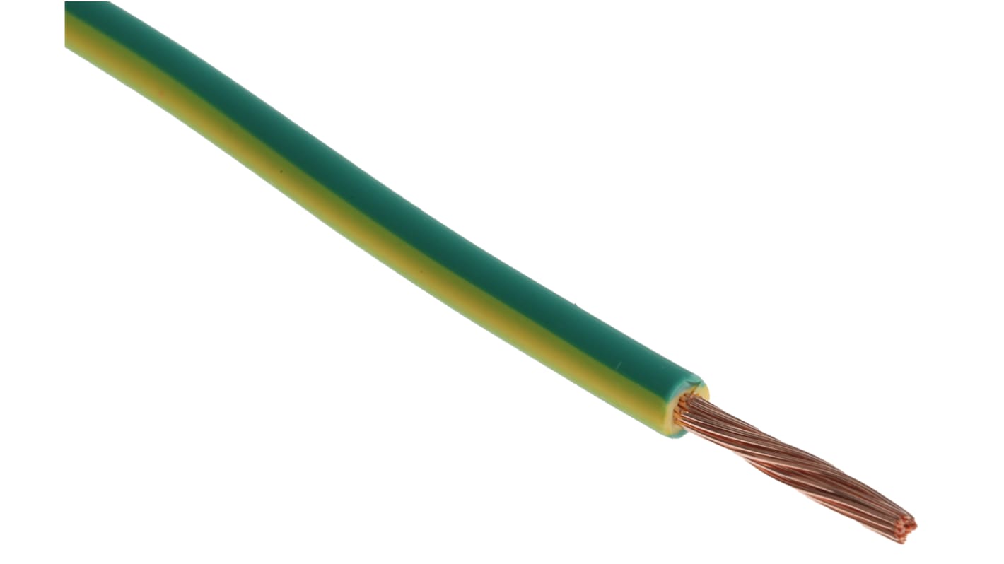 RS PRO Green/Yellow 1.5 mm² Hook Up Wire, 15 AWG, 100m, Polyolefin Cross-linked EI5, Type EI 5 to EN 50363-5 Insulation