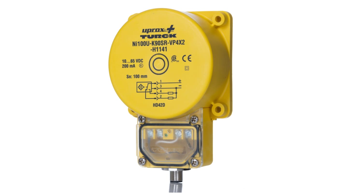 Sensor de proximidad Turck, M12 x 1, alcance 100 mm, salida PNP, 10 → 65 V dc, IP67, 250Hz