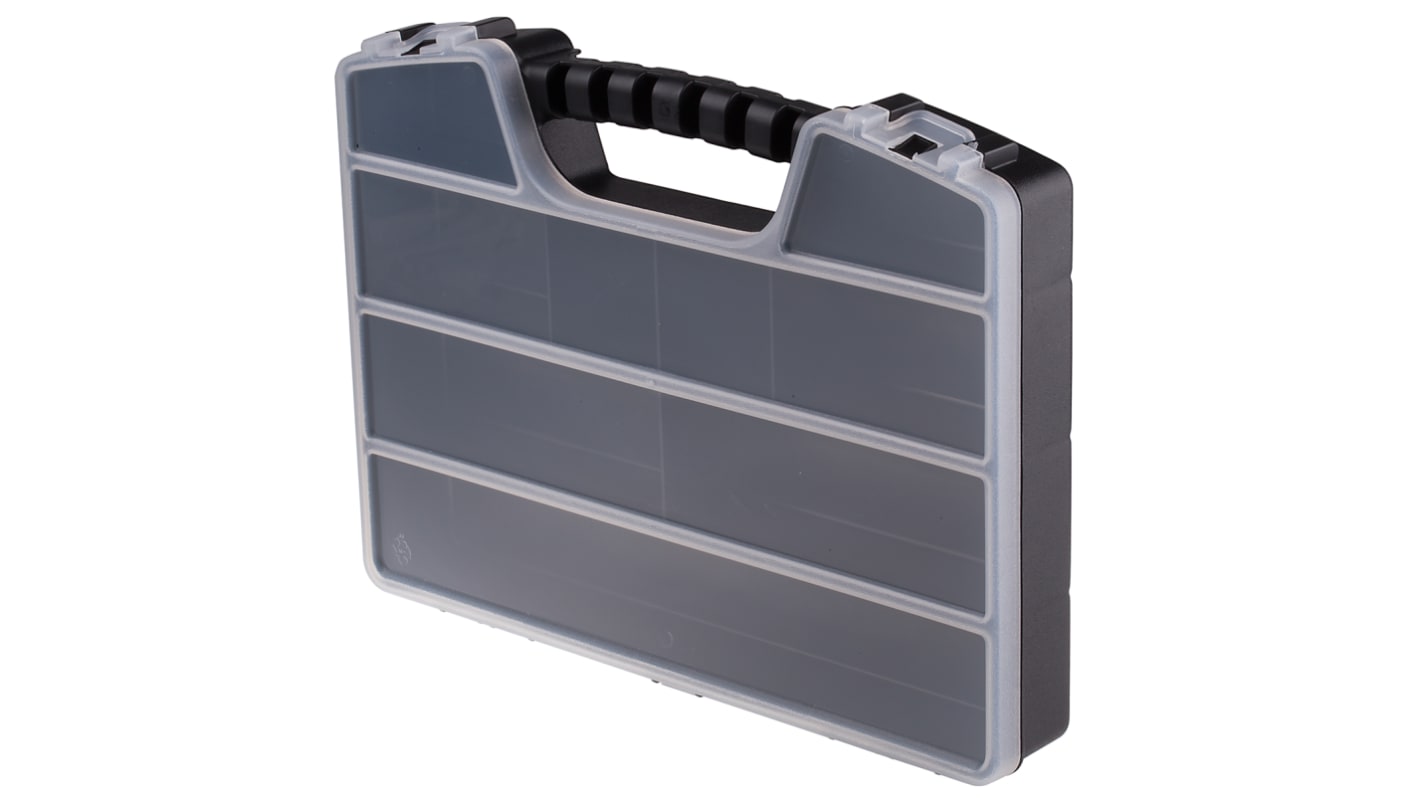 RS PRO 9 Cell Black PP Compartment Box, 50mm x 320mm x 250mm