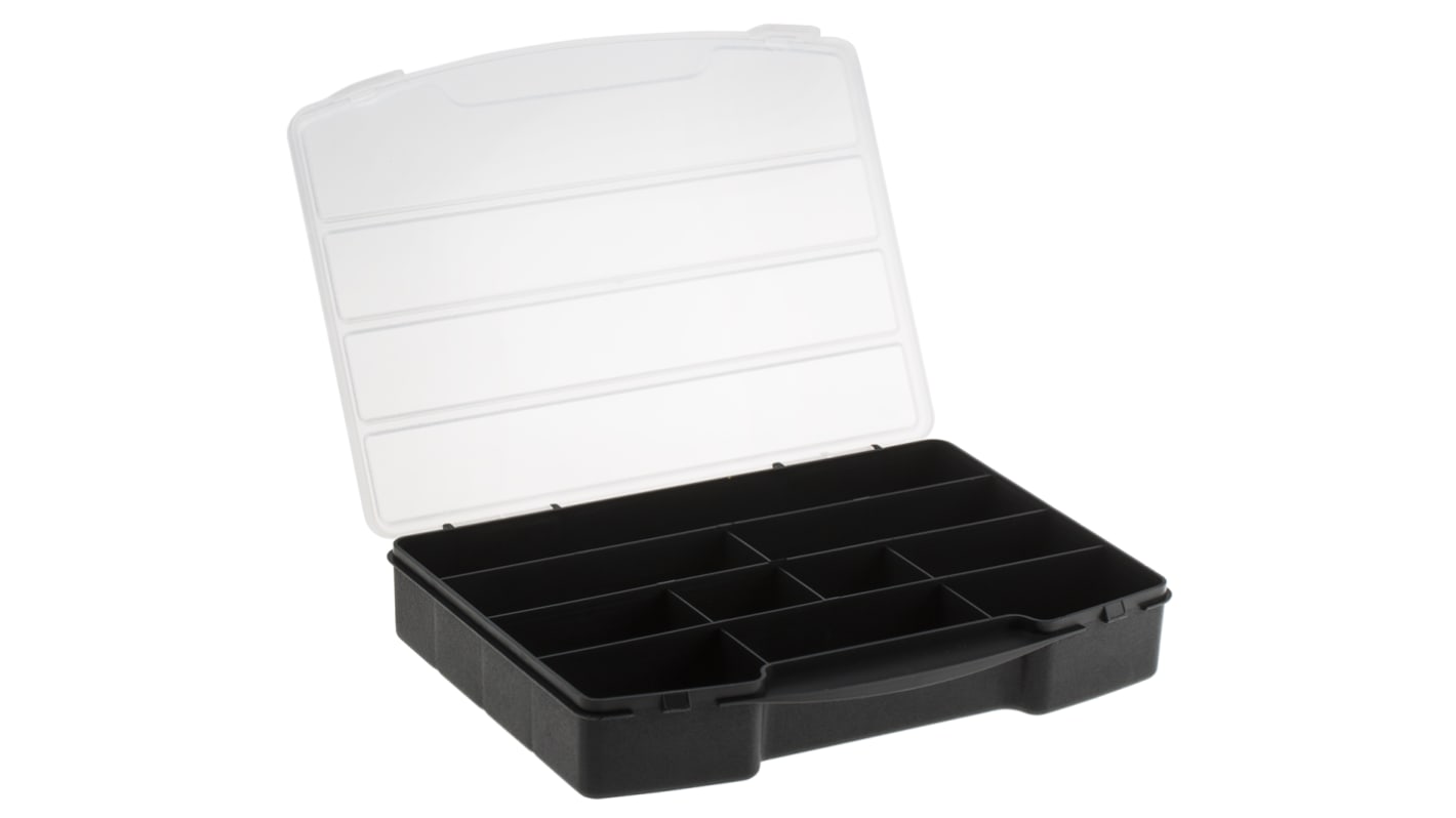 RS PRO Kleinteilebox, Polypropylen Schwarz, 10 Fächer, 40mm x 245mm x 180mm