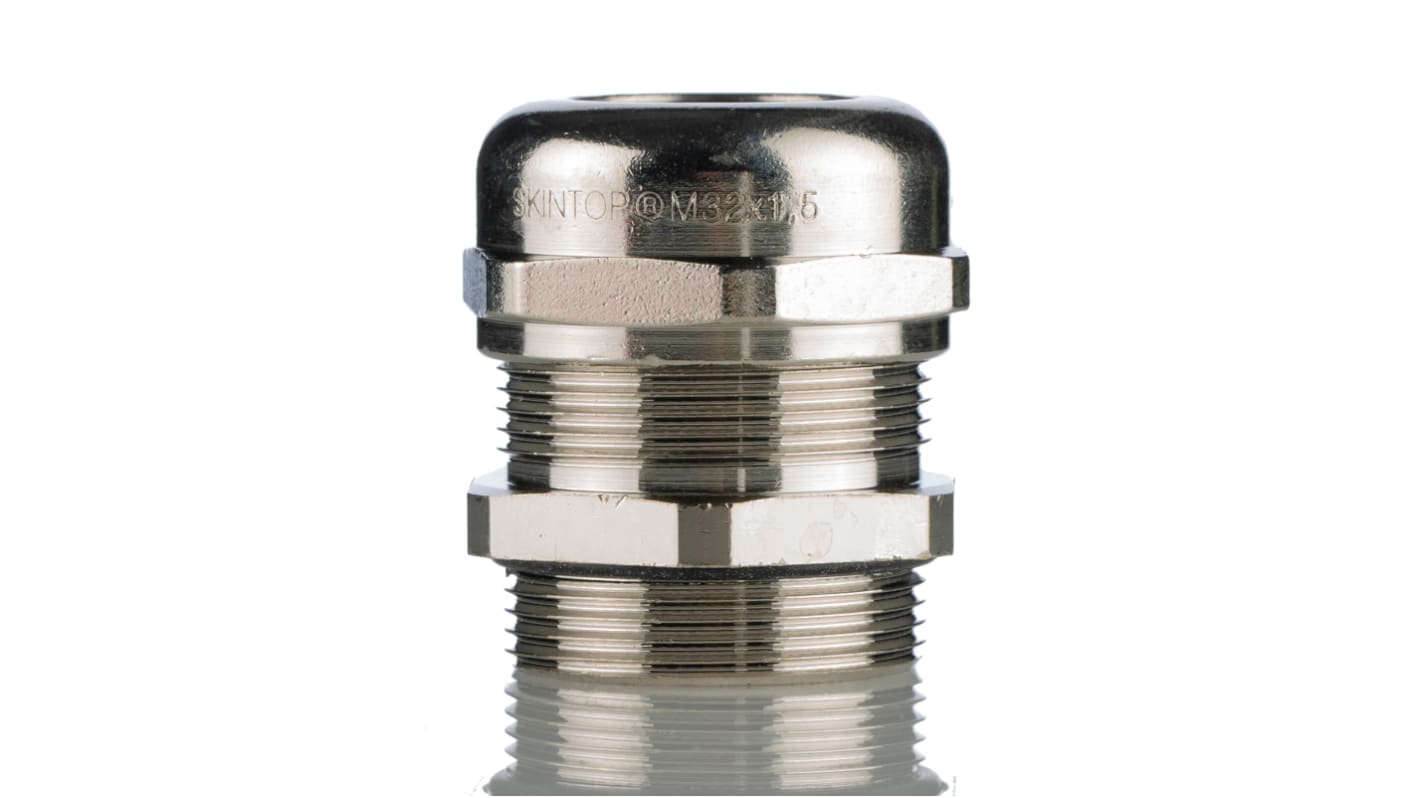 Lapp SKINTOP Series Metallic Nickel Plated Brass Cable Gland, M32 Thread, 11mm Min, 21mm Max, IP68