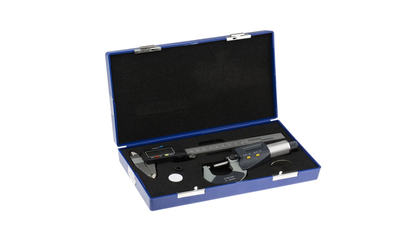 RS PRO Metric & Imperial Digital Caliper, Micrometer, Rule Measuring Set