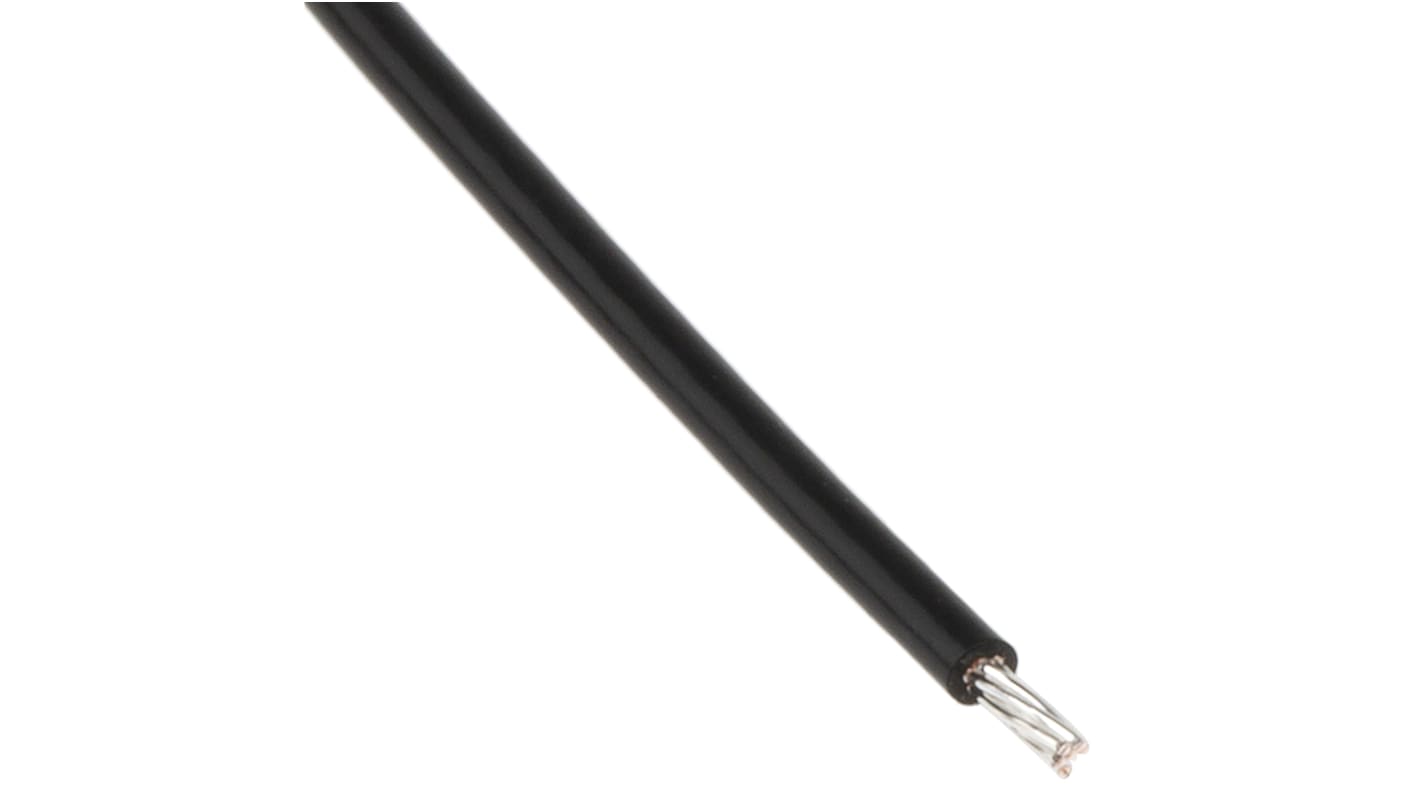 RS PRO Kapcsolóhuzal, keresztmetszet területe: 0,22 mm², részei: 7/0,2 mm, Fekete burkolat, 600 V, 100m, 24 AWG BS3G210