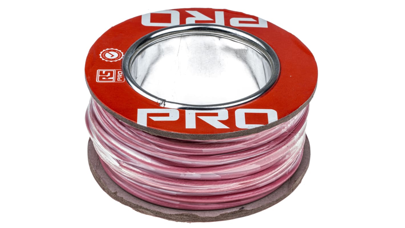 RS PRO Einzeladerleitung 3,022 mm², 22 AWG 25m Rosa PTFE isoliert Ø 3.31mm 19/0,45 mm Litzen