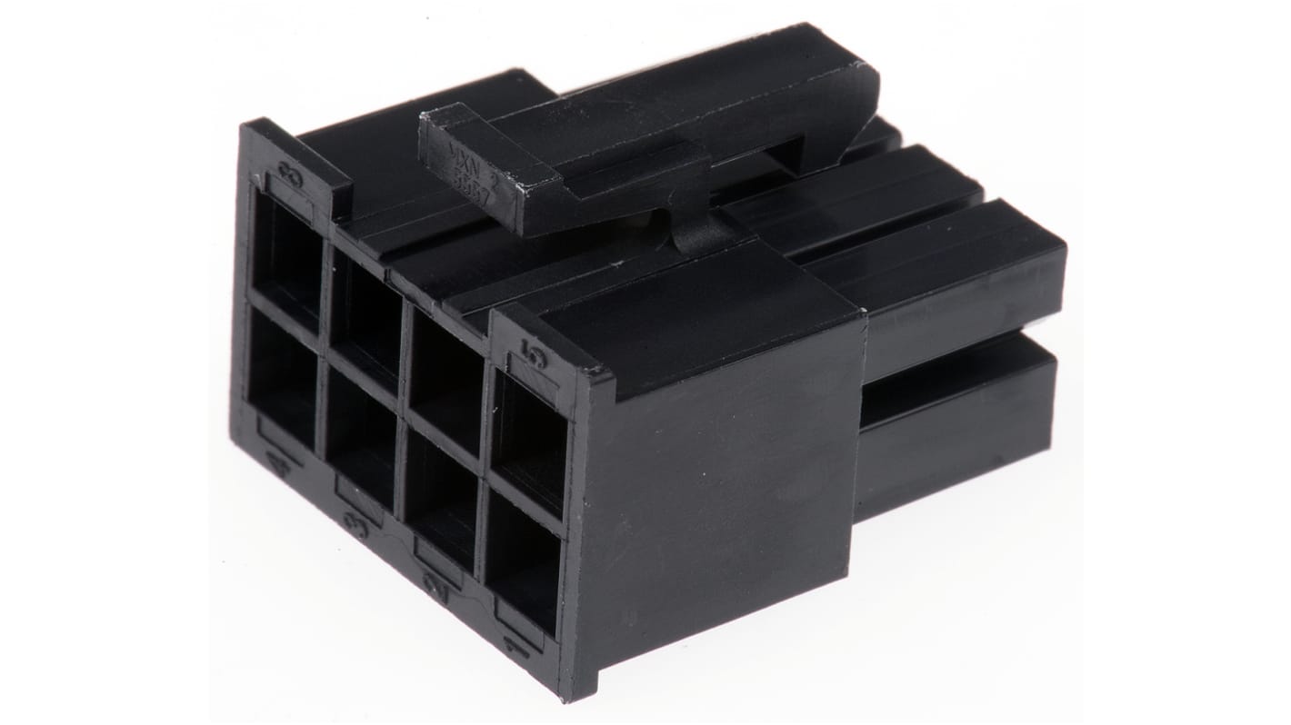 Carcasa de conector Molex 39-03-9082, Serie Mini-Fit Jr, paso: 4.2mm, 8 contactos, 2 filas, Recto, Hembra, Montaje de