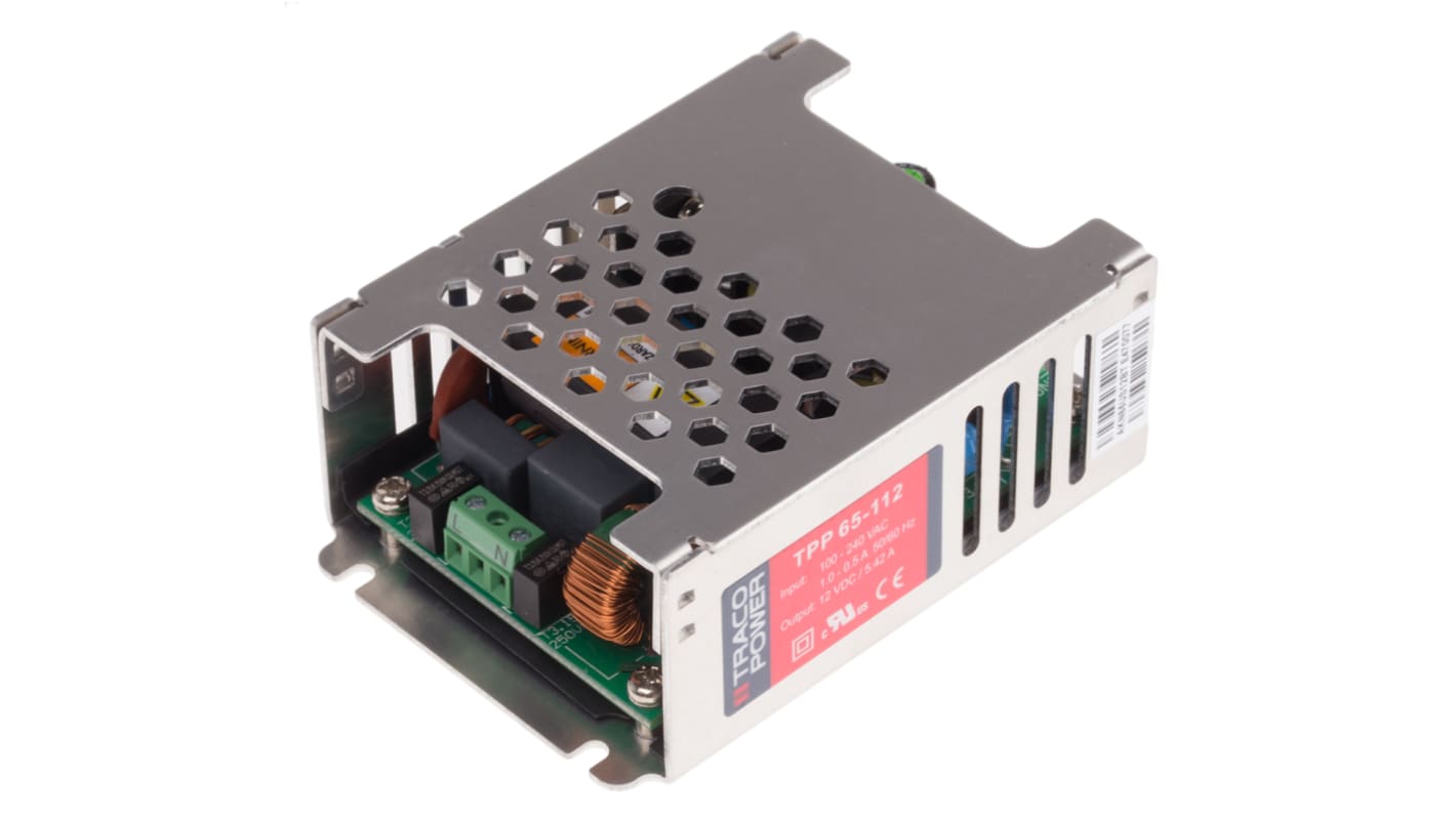 TRACOPOWER Switching Power Supply, TPP 65-112, 12V dc, 5.42A, 65W, 1 Output, 120 → 370 V dc, 85 → 264 V