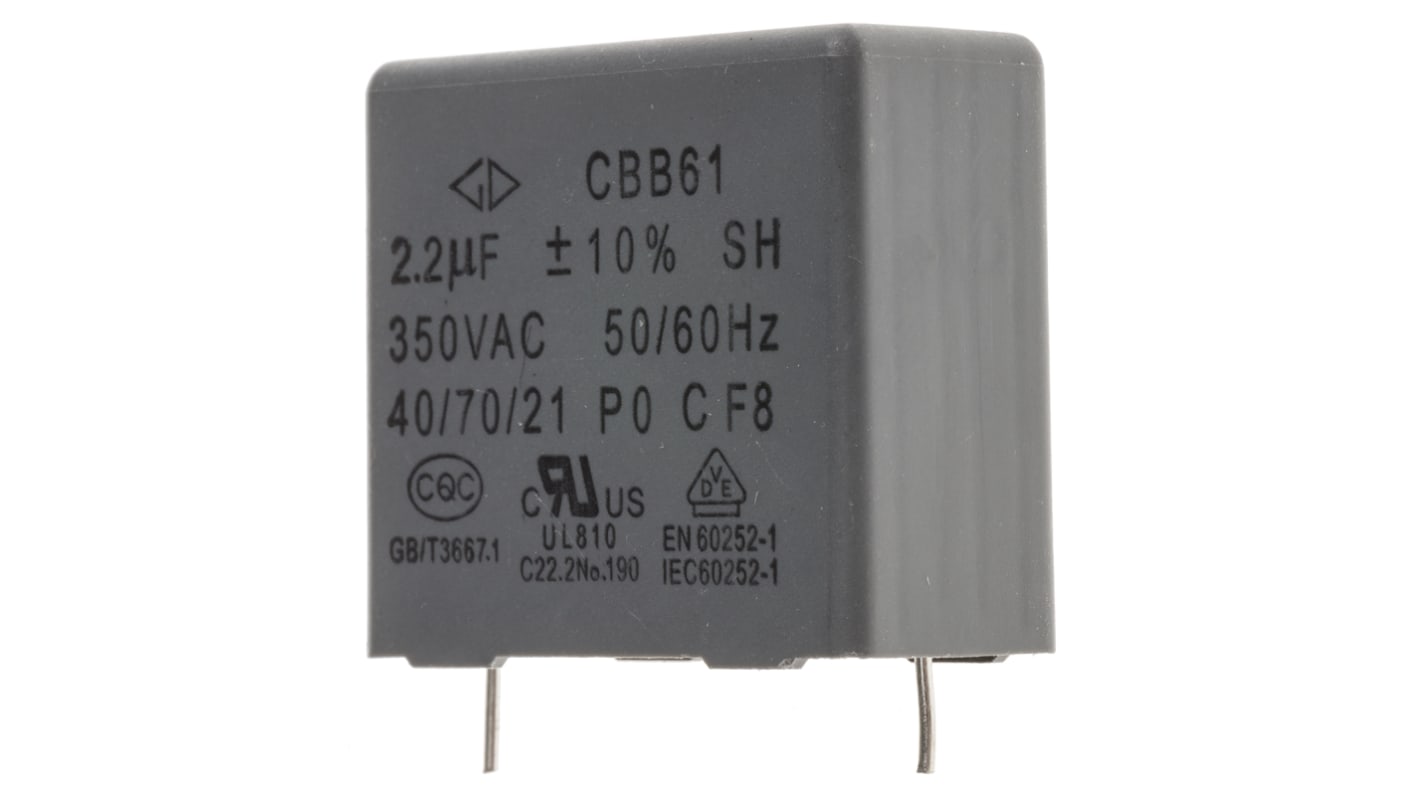 RS PRO Polypropylene Film Capacitor, 350V ac, ±10%, 2.2μF, Through Hole