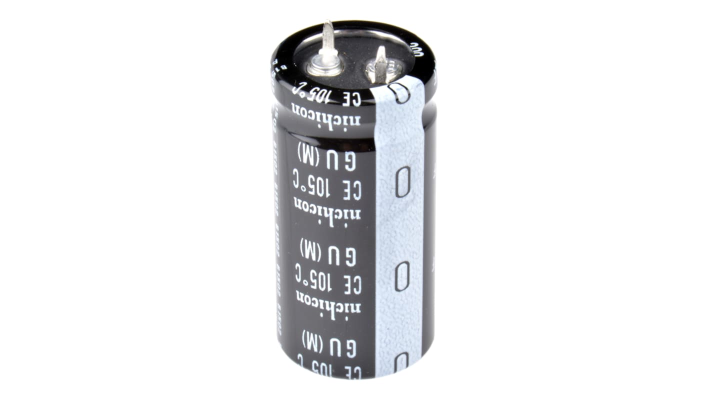 Condensador electrolítico Nichicon serie GU, 680μF, ±20%, 200V dc, de encaje a presión, 22 (Dia.) x 45mm, paso 10mm