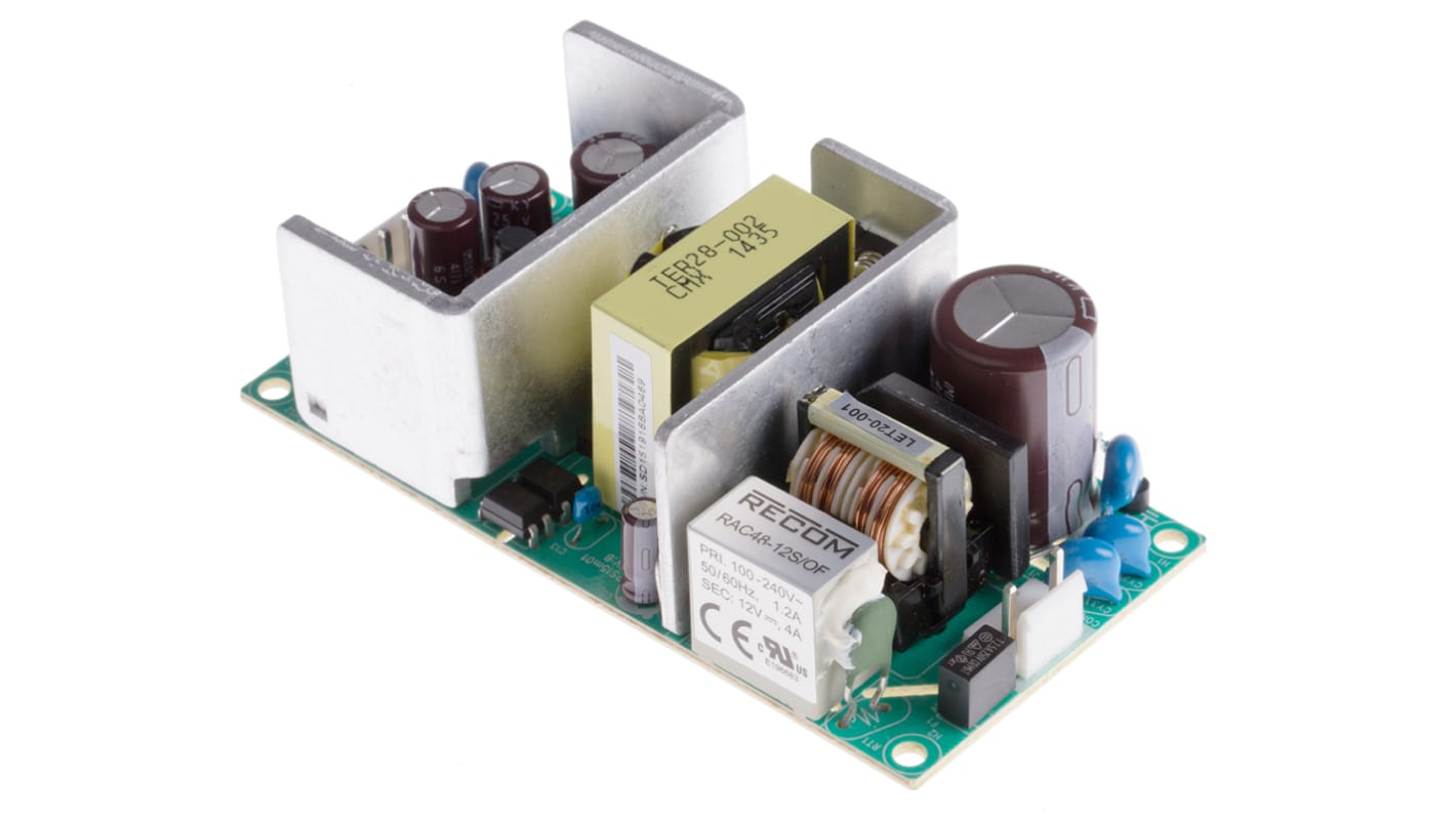 Recom Embedded Switch Mode Power Supply SMPS, RAC48-12S/OF, 12V dc, 4A, 48W, 1 Output, 127 → 370 V dc, 90