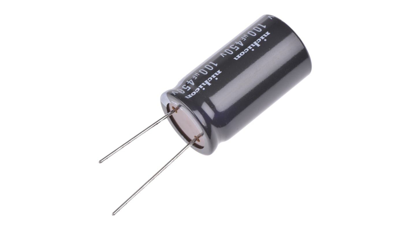 Nichicon 100μF Aluminium Electrolytic Capacitor 450V dc, Radial, Through Hole - UVZ2W101MRD