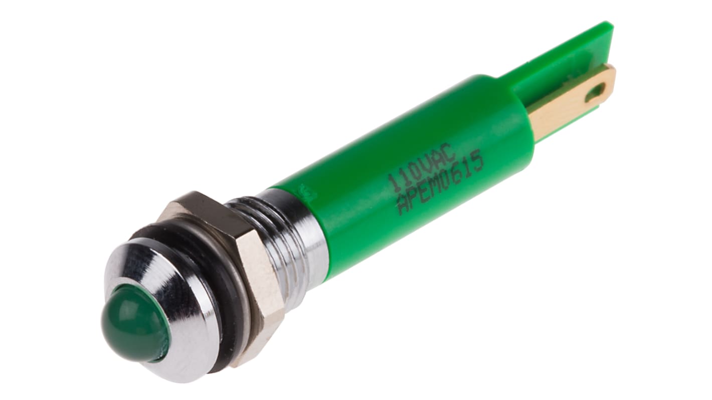 Voyant LED lumineux  Vert RS PRO, dia. 8mm, 110V c.a., IP67