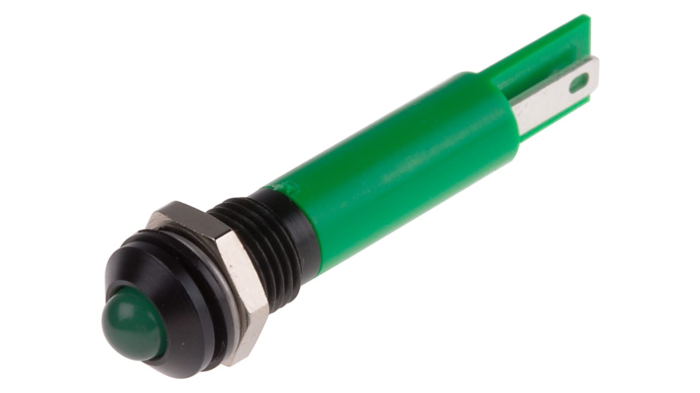 Indicador LED RS PRO, Verde, lente prominente, Ø montaje 8mm, 110V ac, 6mA, 1900mcd, IP67