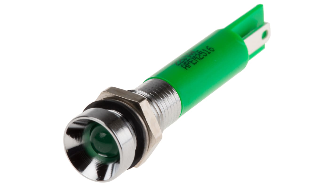 Indicatore da pannello RS PRO Verde  a LED, 220V ca, IP67, Ad incasso, foro da 8mm