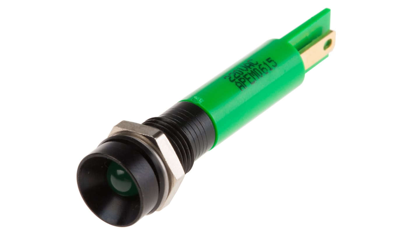 Indicatore da pannello RS PRO Verde  a LED, 220V ca, IP67, Ad incasso, foro da 8mm