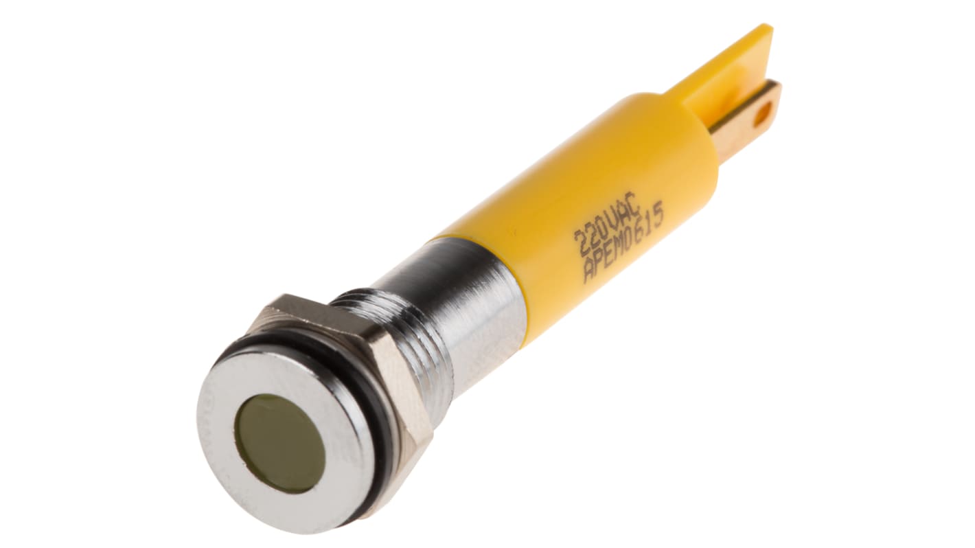 Indicatore da pannello RS PRO Giallo  a LED, 220V ca, IP67, A filo, foro da 8mm