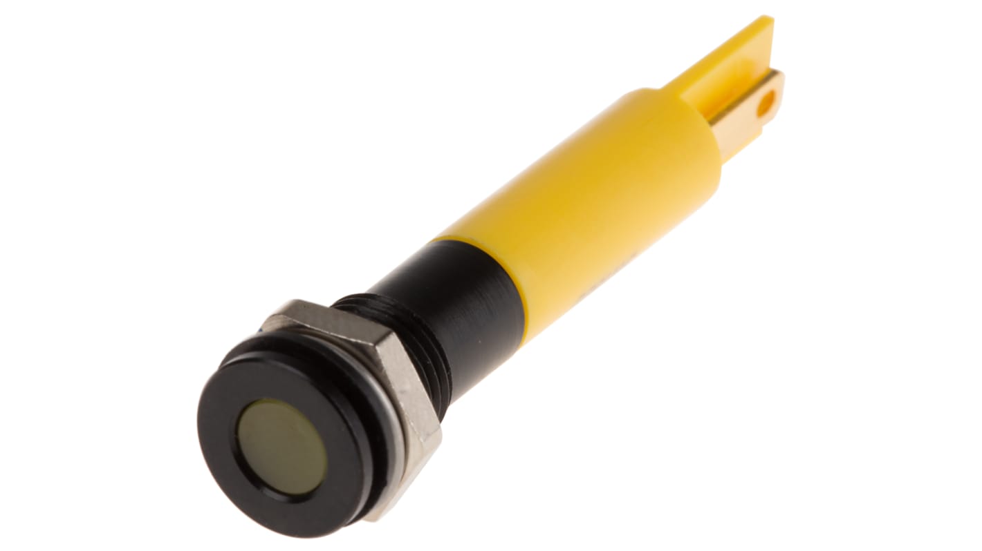 RS PRO Yellow Panel Mount Indicator, 220V ac, 8mm Mounting Hole Size, IP67