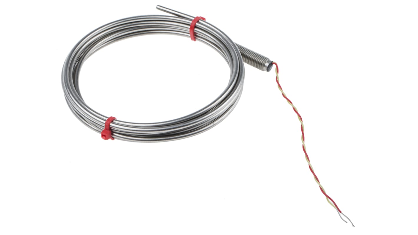 Termopar tipo K RS PRO, Ø sonda 3mm x 2m, temp. máx +1100°C, cable de 100mm, conexión Extremo de cable pelado