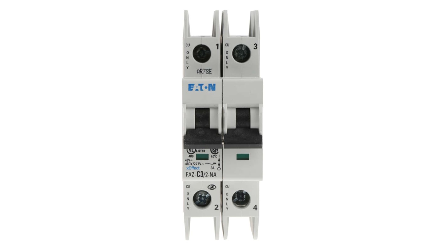 Eaton xEffect MCB, 2P, 3A Curve C, 240 → 415V AC, 10 kA Breaking Capacity