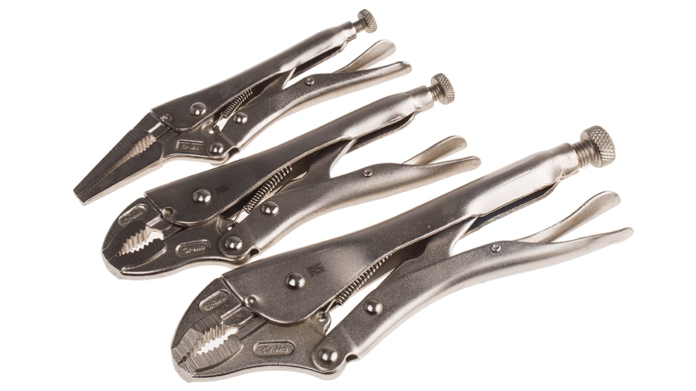 RS PRO 3-Piece Locking Plier Set, 180 mm Overall