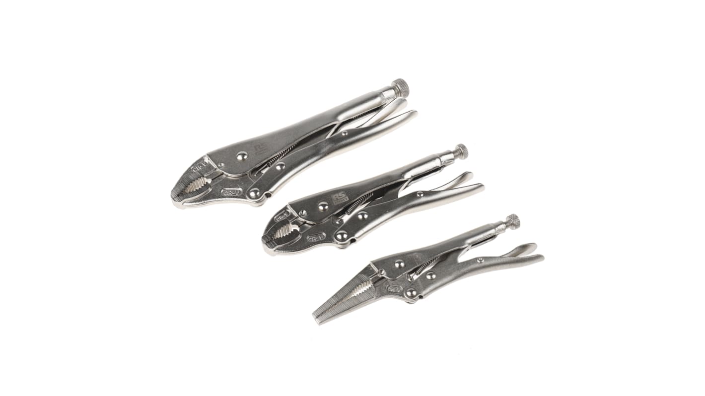 RS PRO 3-Piece Locking Plier Set, 250 mm Overall