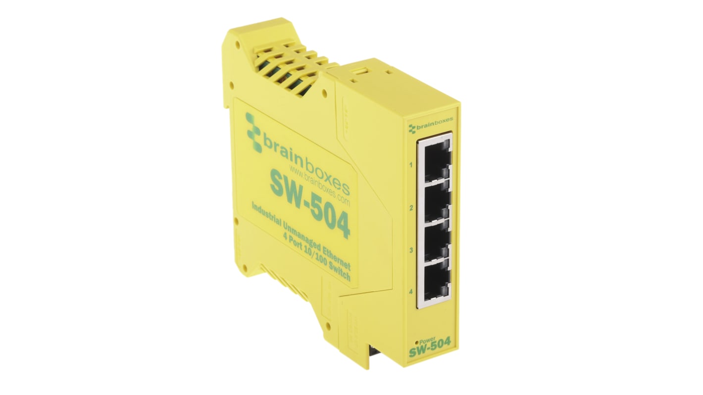 SW504 Brainboxes DIN Rail Mount Switch, 4 RJ45 Ports RS