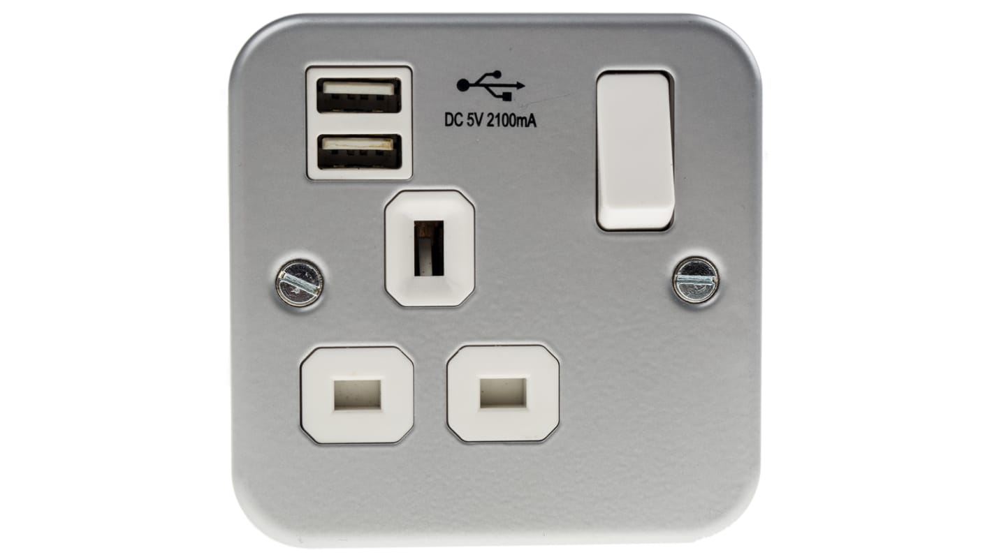 RS PRO 1 Gang Plug Socket, 13A, Type G - British, USB