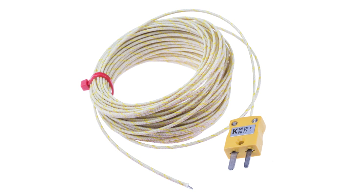 Termopar tipo K RS PRO, Ø sonda 1/0.3mm x 10m, temp. máx +350°C, cable de 10m, conexión , con conector miniatura