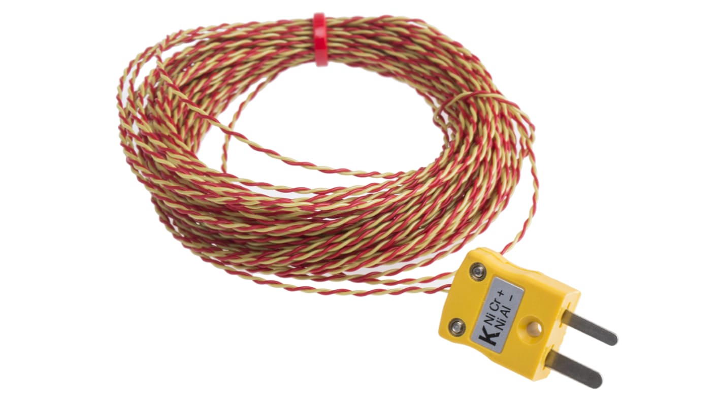 Termopar tipo K RS PRO, Ø sonda 1/0.3mm x 10m, temp. máx +250°C, cable de 10m, conexión , con conector miniatura