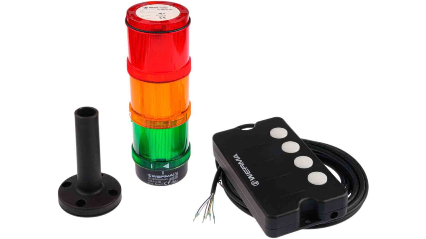 Werma KombiSIGN 72 Series Green, Red, Yellow Andon Light Kit, 3 Lights, 24 V dc, 90 → 250 V ac, Base Mount