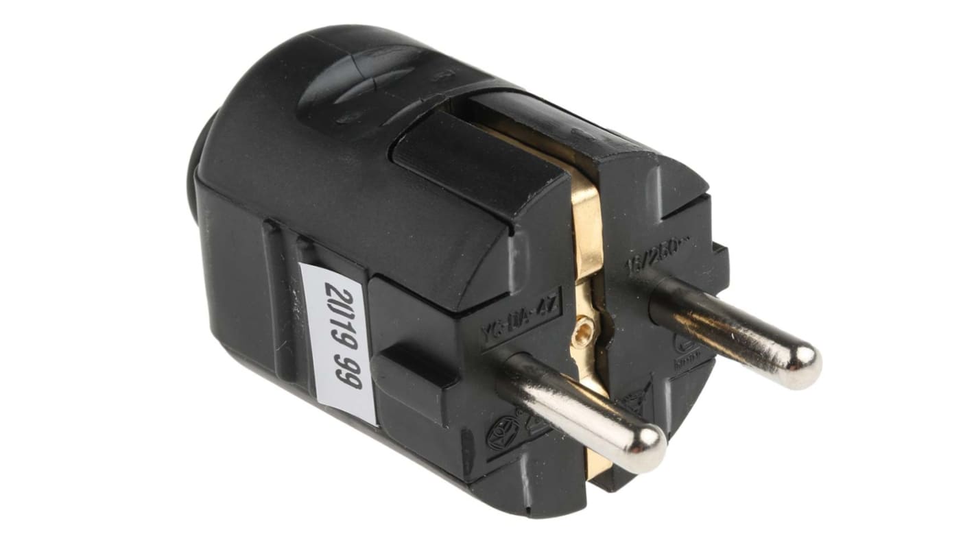 RS PRO Netzstecker Kabel, 2P+E Schukostecker, 250 V / 16A Schwarz, für Deutschland