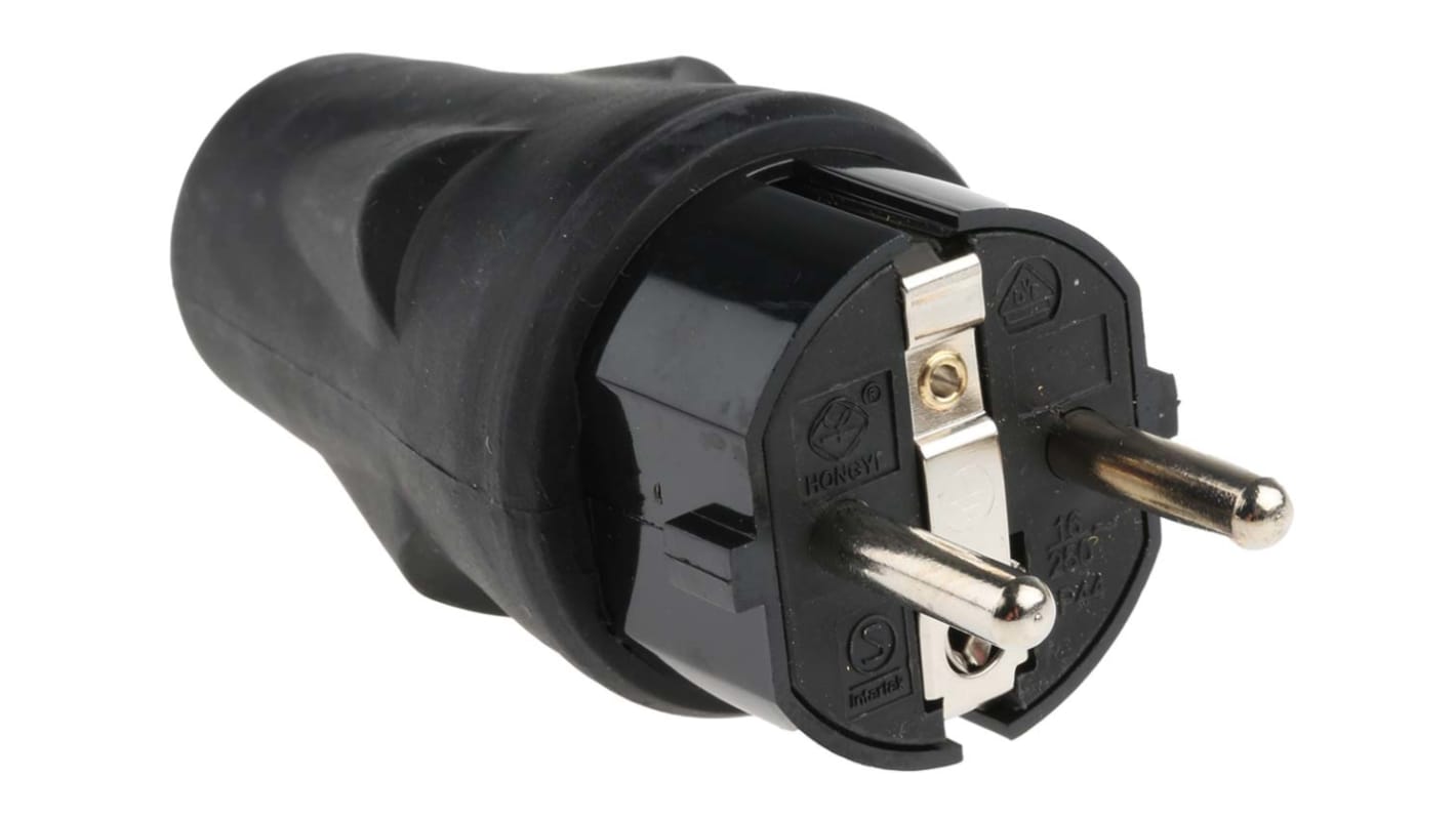 RS PRO Netzstecker, 2P+E, CEE 7/7 Deutscher Schutzkontakt / Französisch, 250 V / 16A Schwarz, für Frankreich,