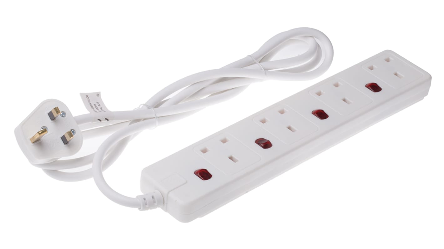 RS PRO Typ G – Britisch Steckdosenleiste mit Schalter, 4-fach , UK-Netzstecker, 2m Kabel, 250 V