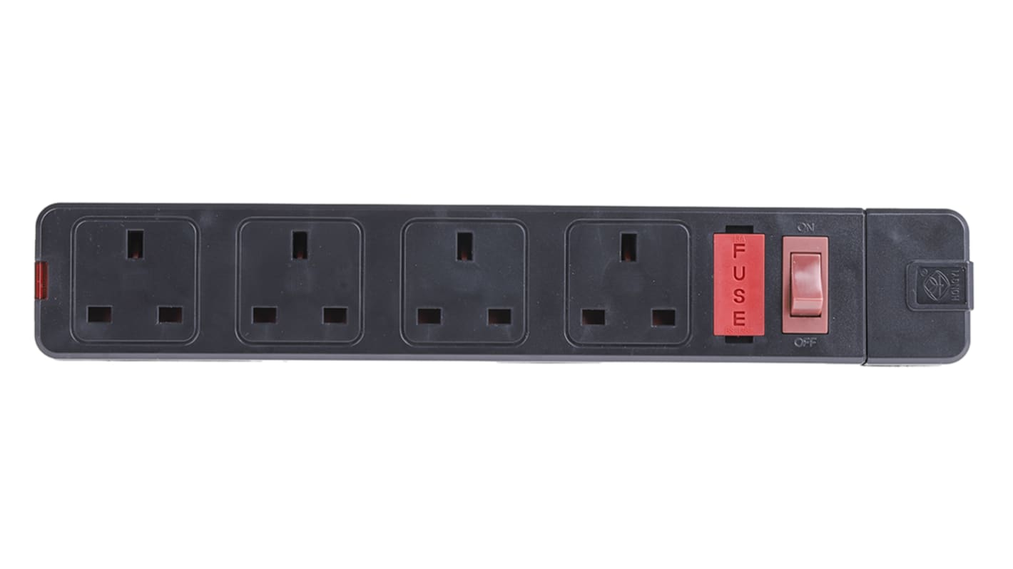 Elosztóaljzat 1,25 mm²,4 Socket ,Unwound Current Rating 13A G típusú – brit, BS1363,250 V,Fekete G típusú – brit Igen