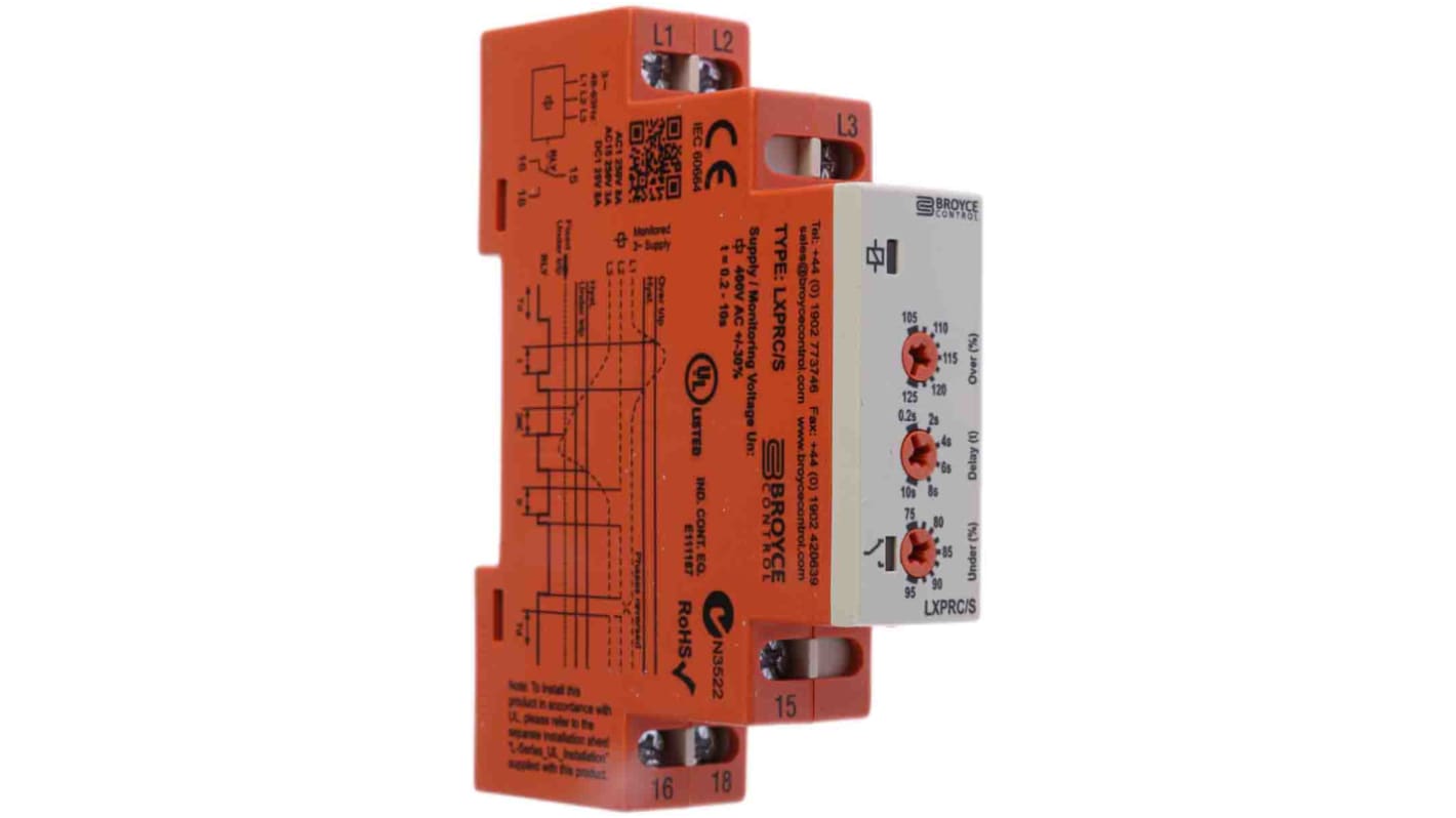 Broyce Control Phase, Voltage Monitoring Relay, 3 Phase, SPDT, DIN Rail