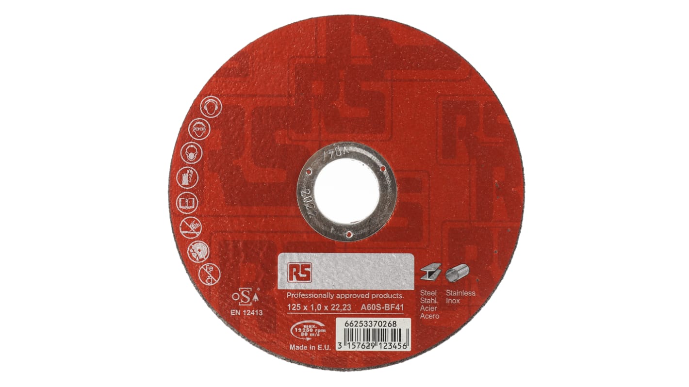 Disco de corte Fino de Óxido de Aluminio RS PRO, P24, Ø 125mm x 1mm, RPM máx. 12250rpm