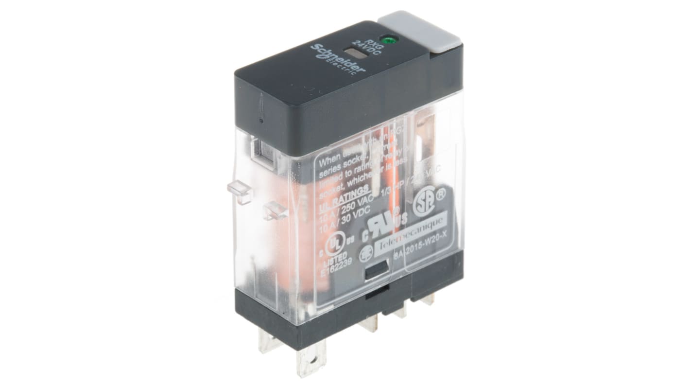 Relé de potencia sin enclavamiento Schneider Electric Harmony Relay RXG de 1 polo, SPDT, bobina 24V dc, 10A, enchufable