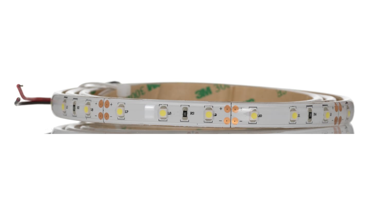 RS PRO 12V White LED Strip Light, 5500 → 7000K Colour Temp, 1m Length RS