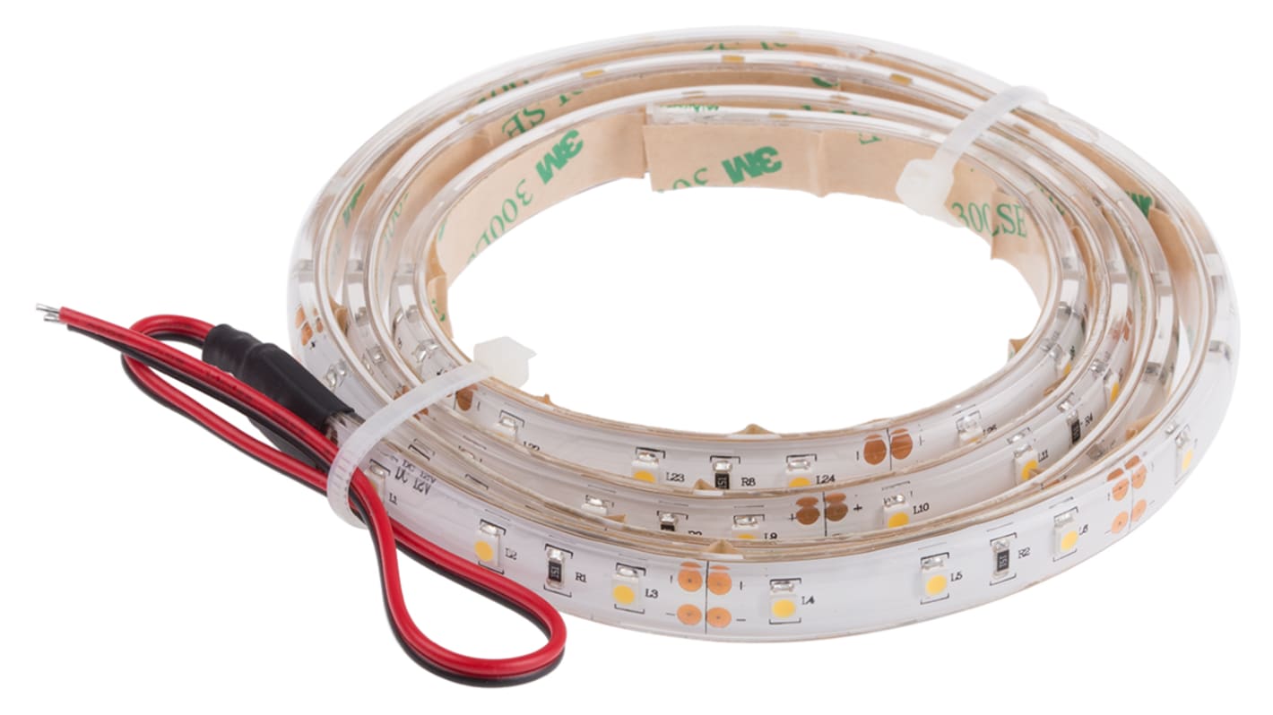 Tira de LED flexible RS PRO, 12V, color Blanco, 2700 → 3200K, tira de 1m x 10mm, 60 leds/m, IP65