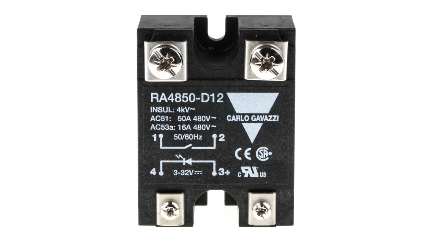 Carlo Gavazzi RA 48 Series Solid State Relay, 50 A Load, Panel Mount, 530 V ac Load, 32 V dc Control