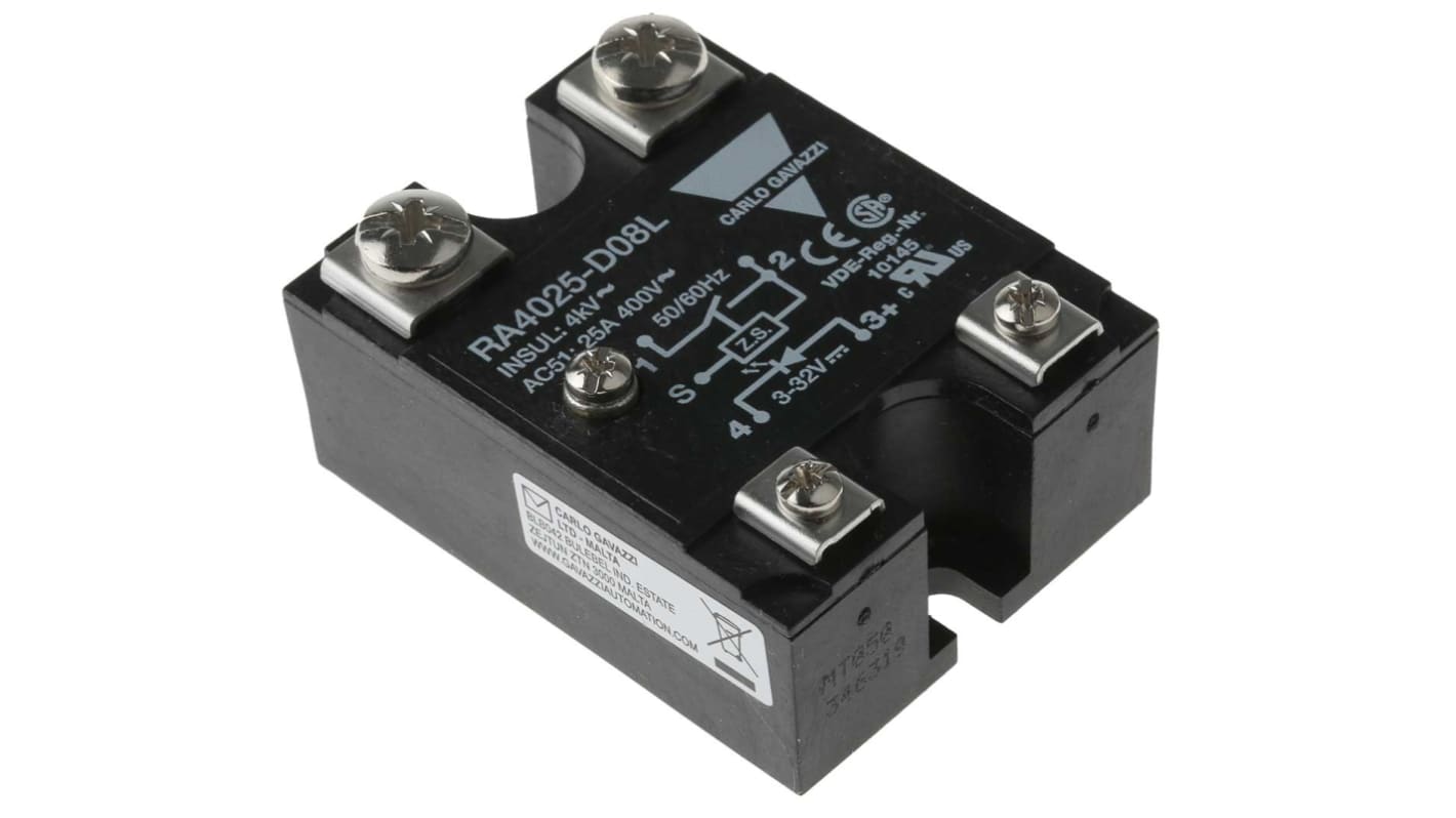 Carlo Gavazzi RA 40 Series Solid State Relay, 25 A Load, Panel Mount, 530 V ac Load, 32 V dc Control