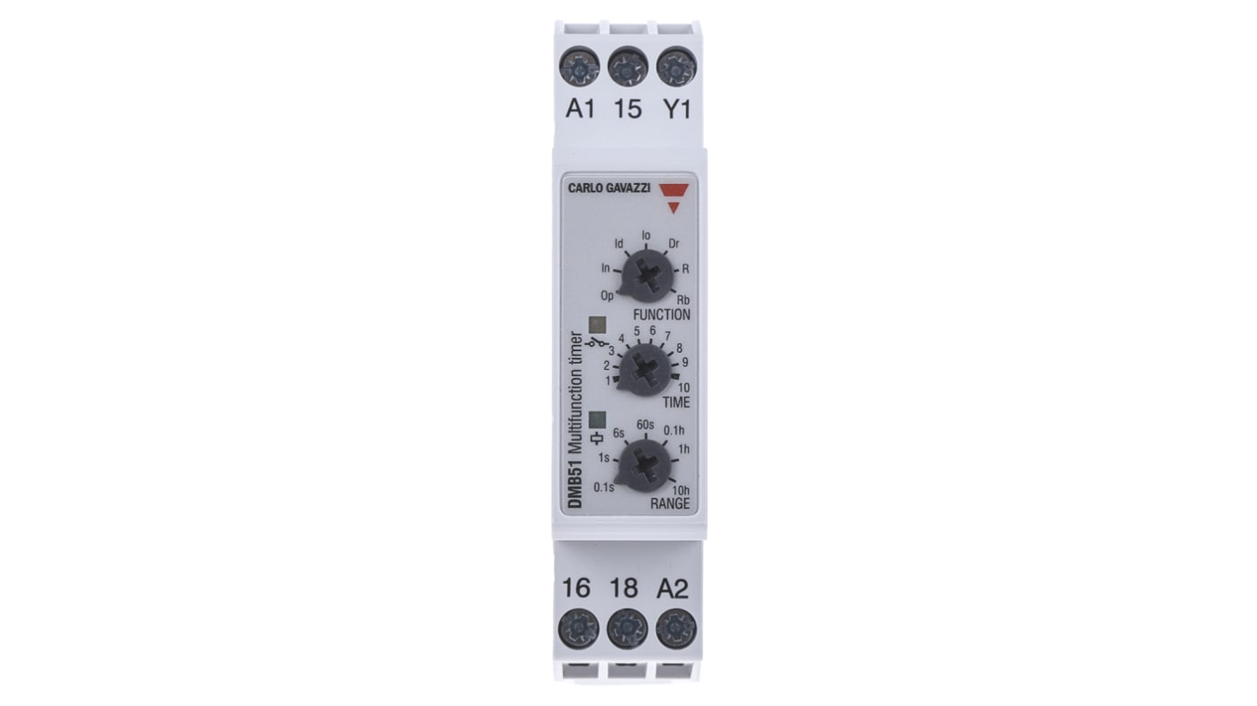 Timer Relay Többfunkciós, 0.1 s → 100h, SPDT, 2 érintkezős, Csavar, SPDT, 24 → 240 V ac, 24V dc